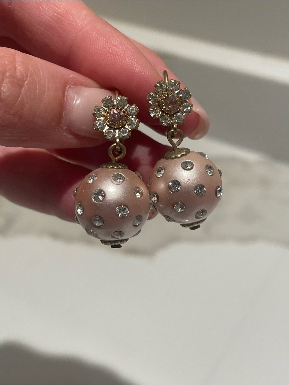 Betsey Johnson Blush Pink Pearl Drop Earrings with Crystal Accents